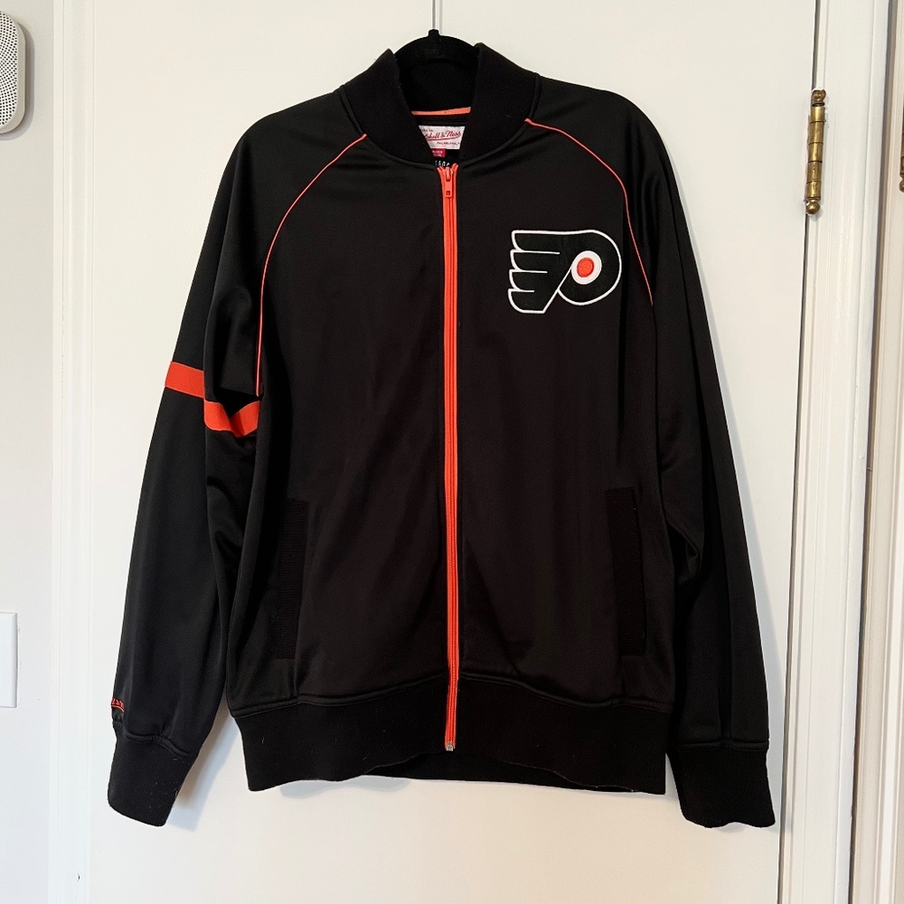 Vintage NHL Philadelphia Flyers Satin Bomber Zip Up Jacket Mitchell & Ness XL